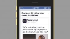 UNISON job advert mock-up on iPhone