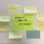Post-it notes showing features and functionality requested for branch websites